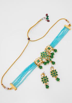 Turquoise Kundan Alloy Choker Set