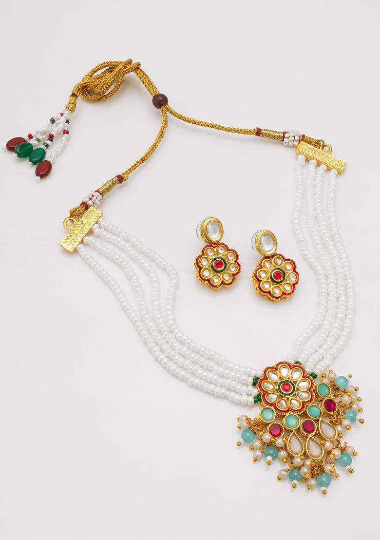 Multicolor Kundan Alloy Necklace Set - Indya