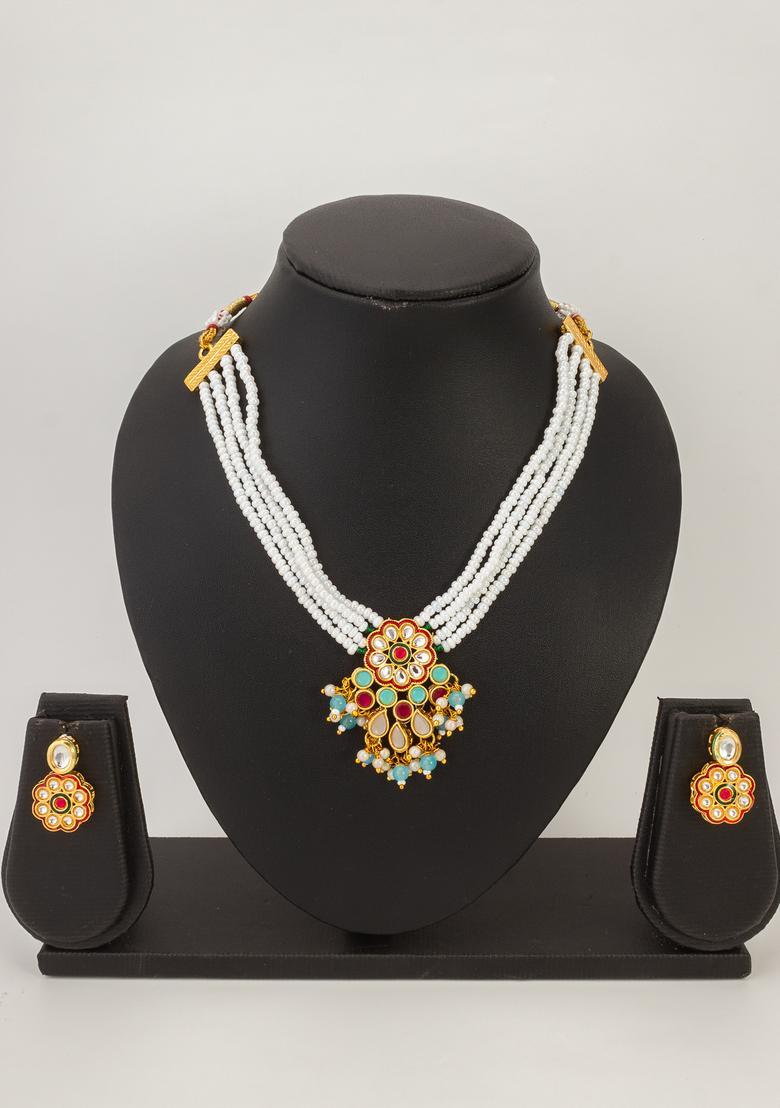 Multicolor Kundan Alloy Necklace Set - Indya