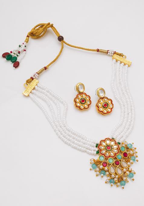 Multicolor Kundan Alloy Necklace Set