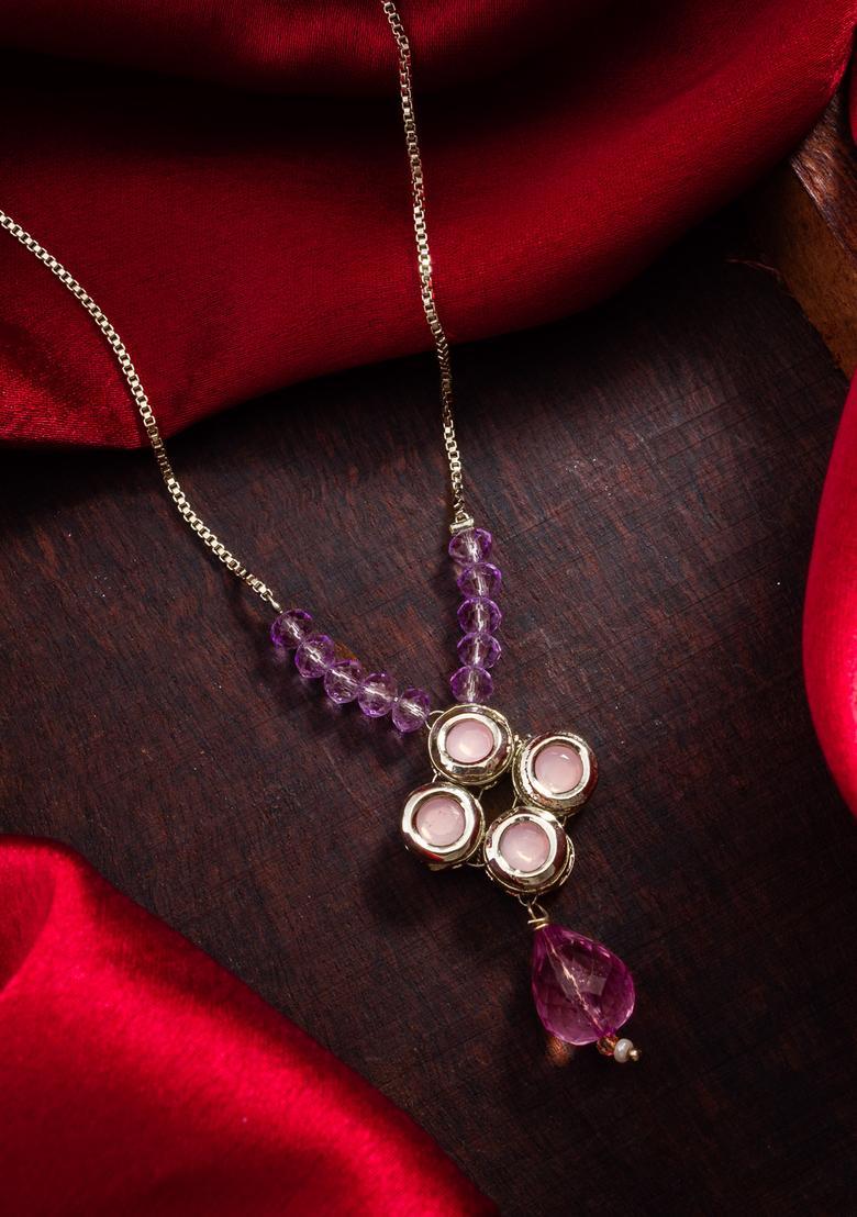 Silver Kundan Alloy Necklace Set - Indya