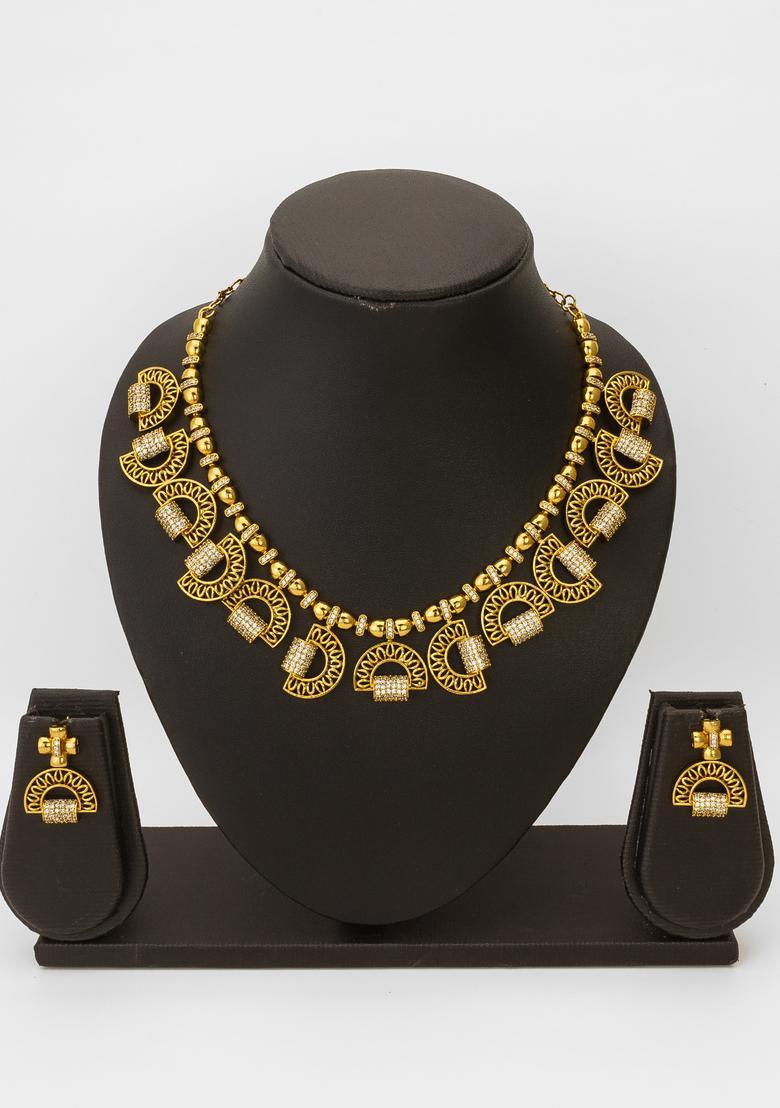 Golden Diamond Alloy Necklace Set - Indya