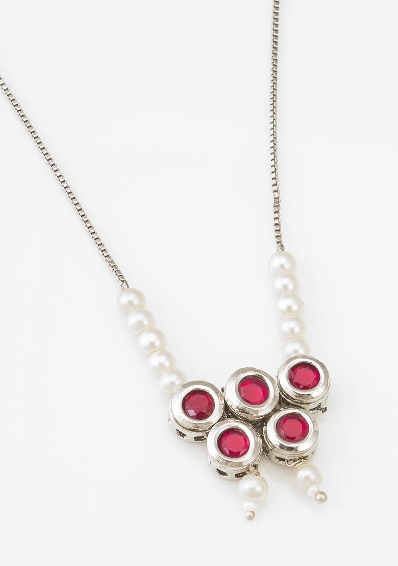 Silver Pearl Alloy Necklace Set - Indya