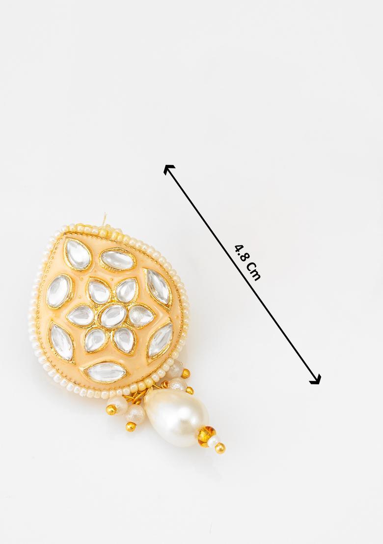 Golden Kundan Alloy Necklace Set - Indya