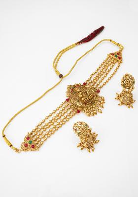 Golden Emerald Alloy Necklace Set