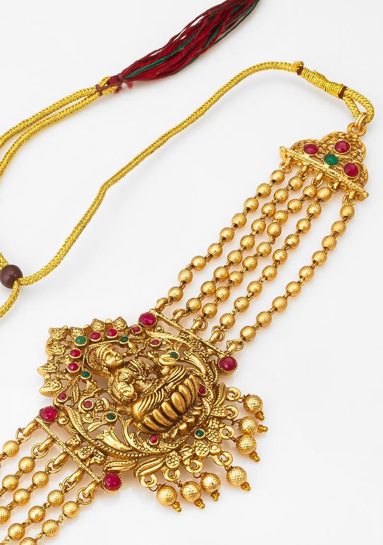 Golden Emerald Alloy Necklace Set - Indya