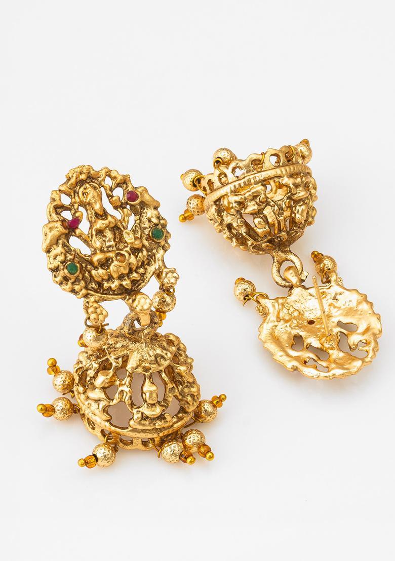 Golden Emerald Alloy Necklace Set - Indya