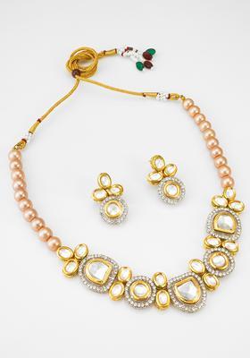 Golden Kundan Alloy Necklace Set