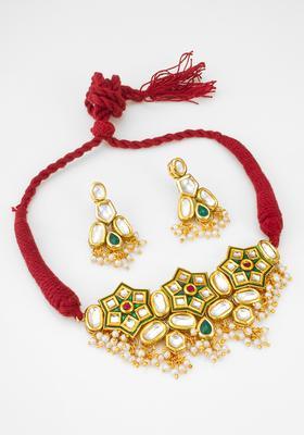 Red Kundan Alloy Necklace Set