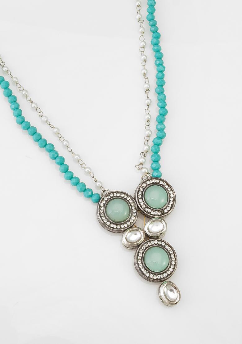 Turquoise Beads Alloy Necklace Set - Indya