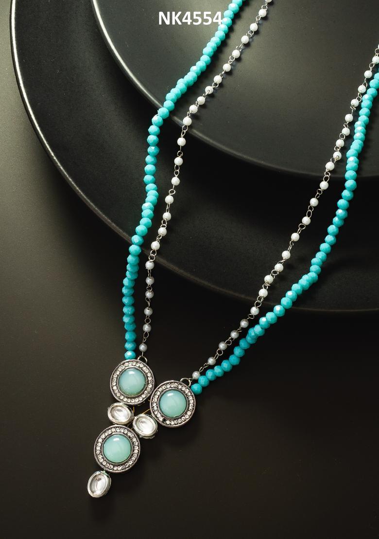 Turquoise Beads Alloy Necklace Set - Indya