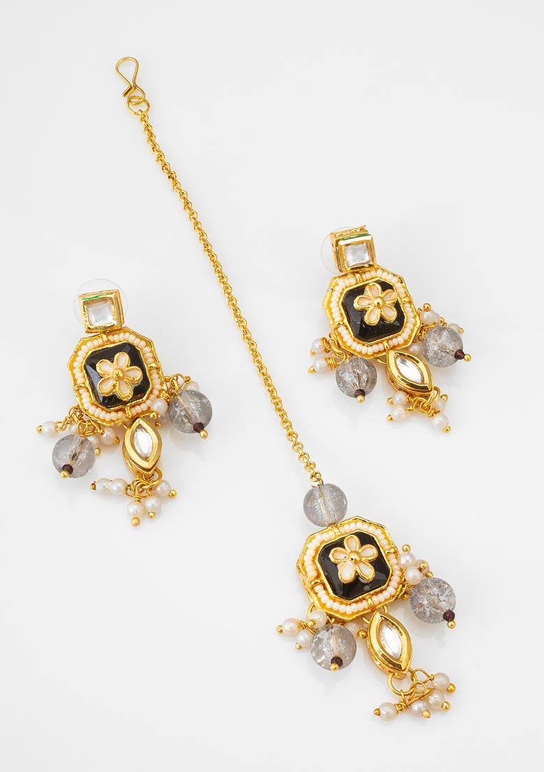 Black Kundan Alloy Necklace Set - Indya