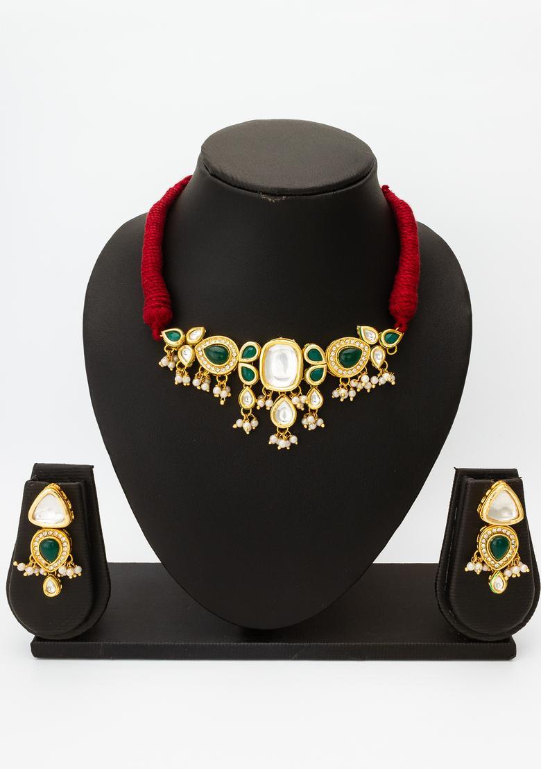 Red Kundan Alloy Necklace Set - Indya