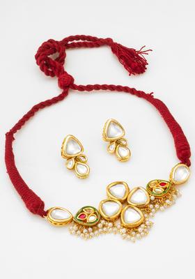 Red Kundan Alloy Necklace Set