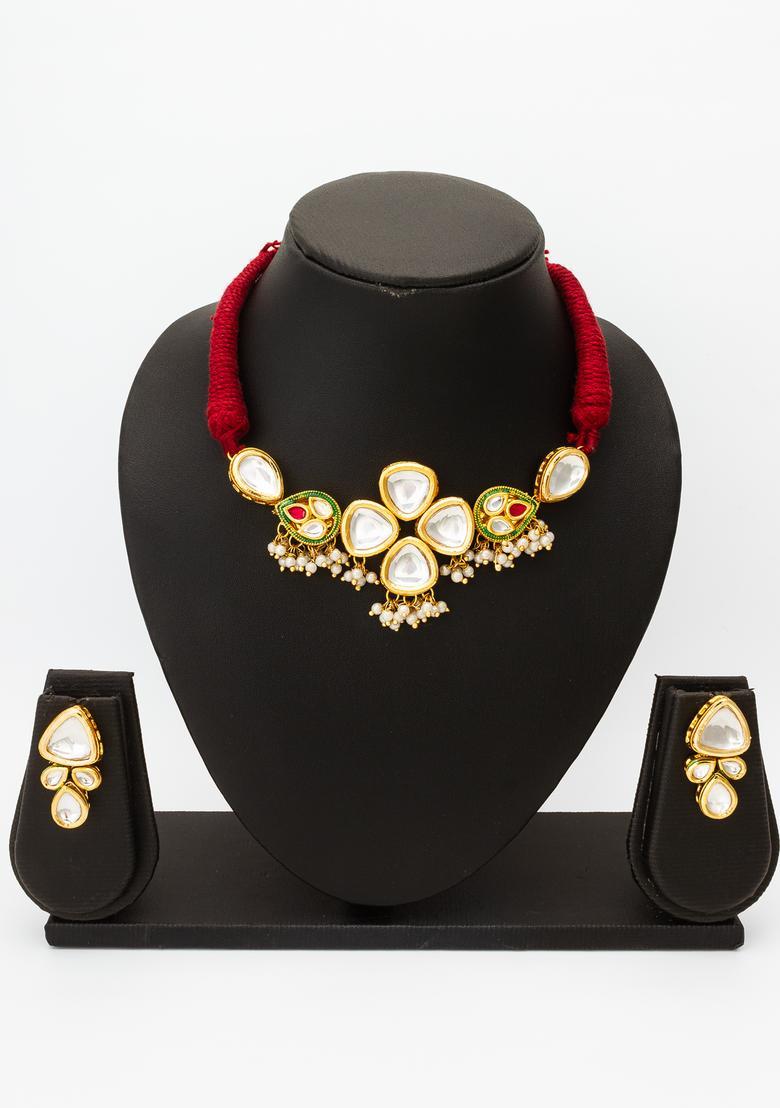 Red Kundan Alloy Necklace Set - Indya
