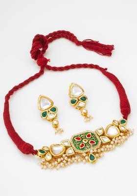 Red Kundan Alloy Necklace Set
