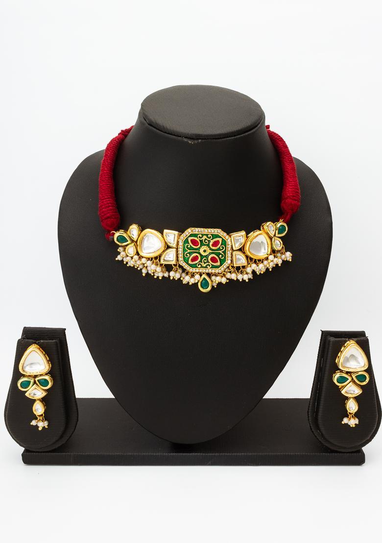 Red Kundan Alloy Necklace Set - Indya