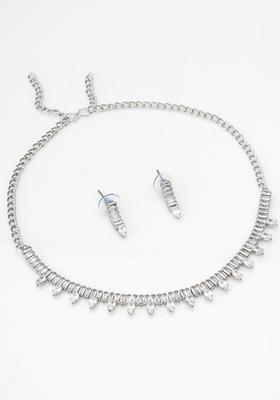 Silver Diamond Alloy Necklace Set