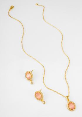 Peach Diamond Alloy Necklace Set