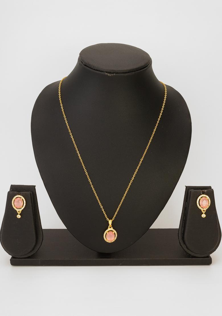 Peach Diamond Alloy Necklace Set - Indya