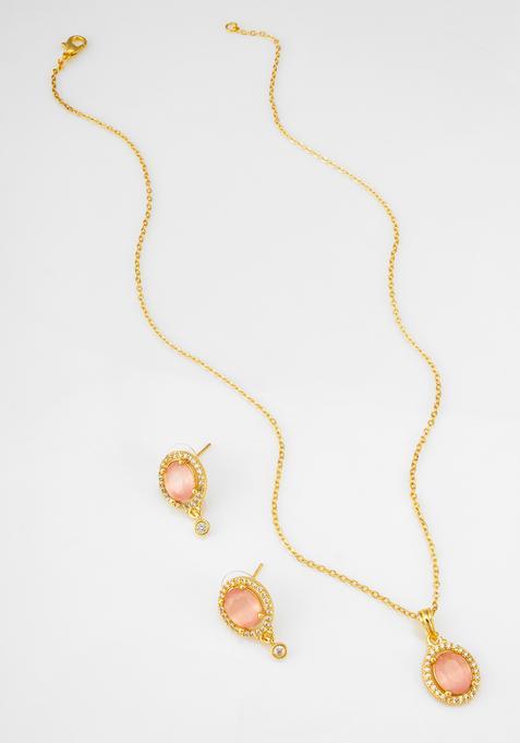 Peach Diamond Alloy Necklace Set