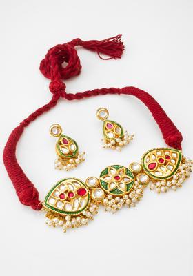 Red Kundan Alloy Necklace Set