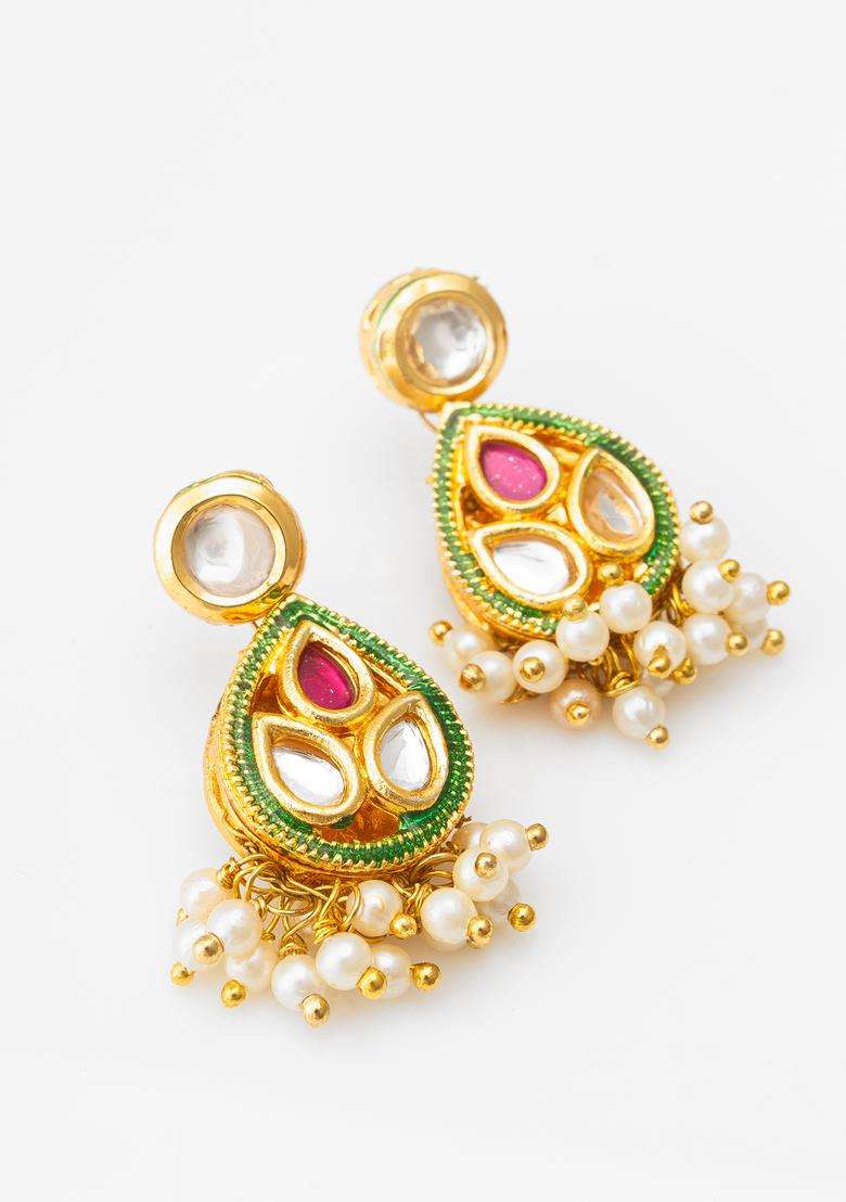 Red Kundan Alloy Necklace Set - Indya