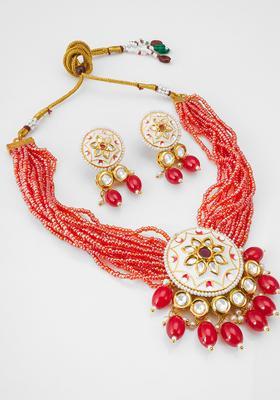Red Kundan Alloy Necklace Set