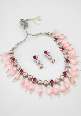 Pink Kundan Alloy Necklace Set
