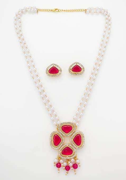 Red Pearl Alloy Necklace Set