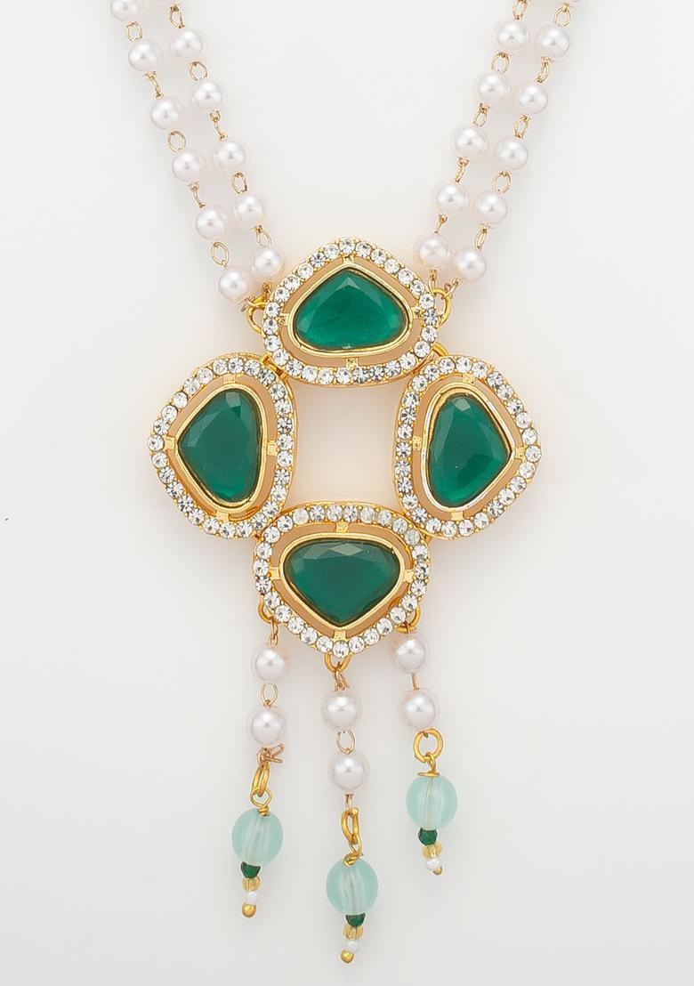 Green Pearl Alloy Necklace Set - Indya