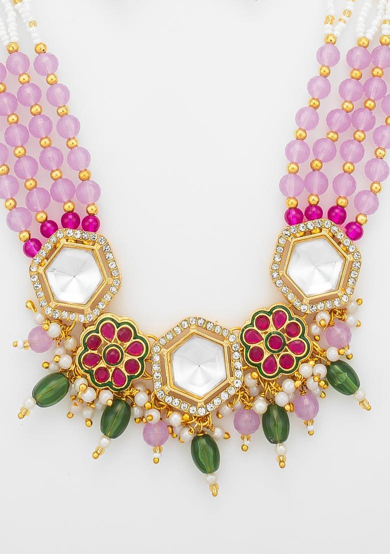 Multicolor Kundan Alloy Necklace Set - Indya