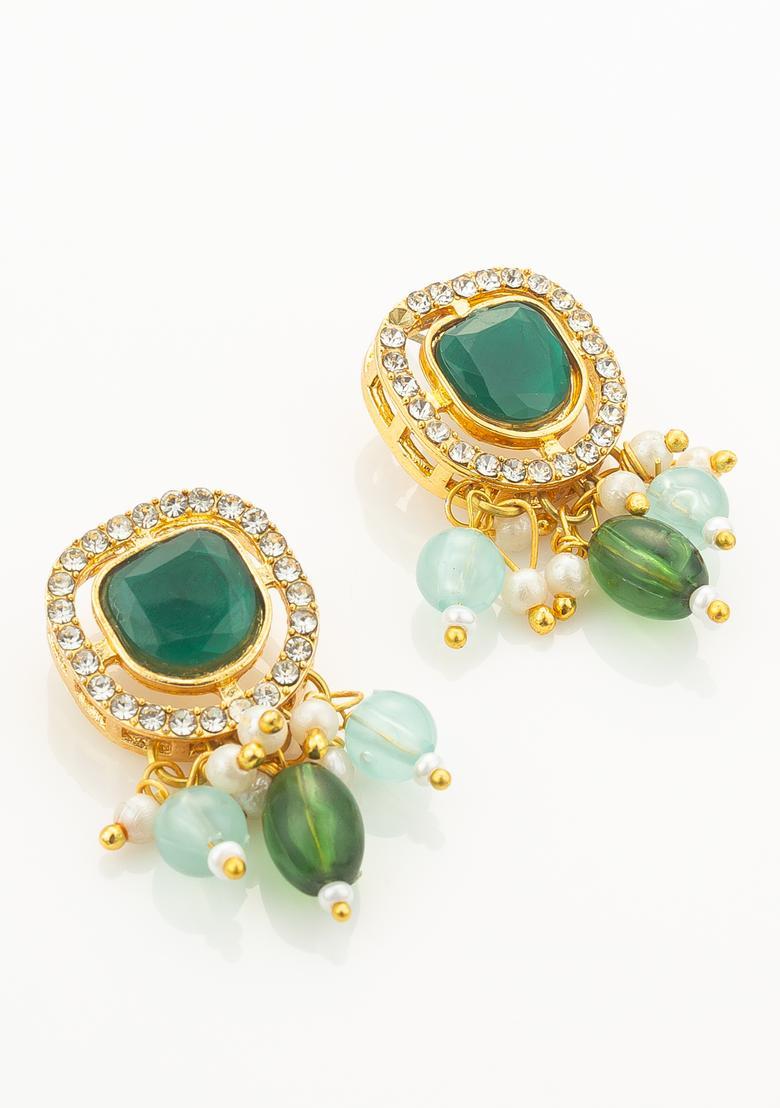 Green Kundan Alloy Necklace Set - Indya