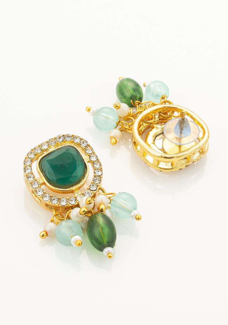 Green Kundan Alloy Necklace Set - Indya