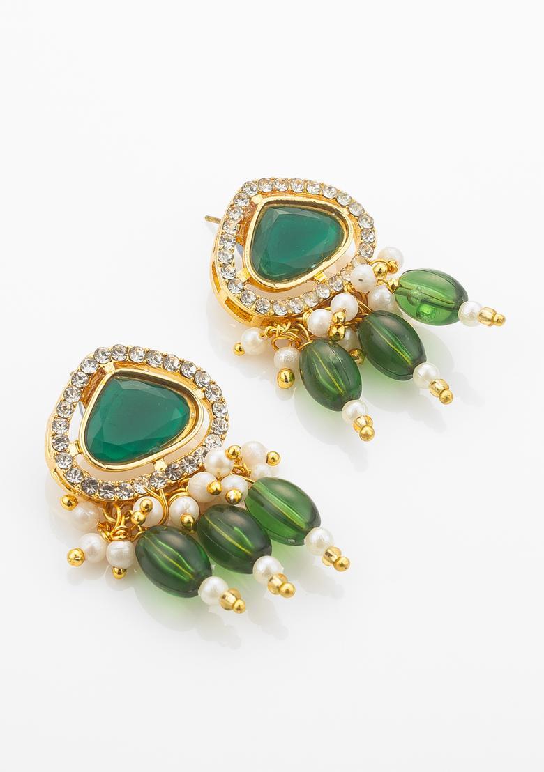 Green Pearl Alloy Necklace Set - Indya