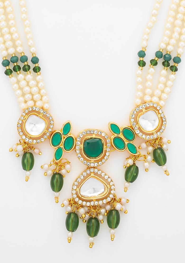 Green Pearl Alloy Necklace Set - Indya