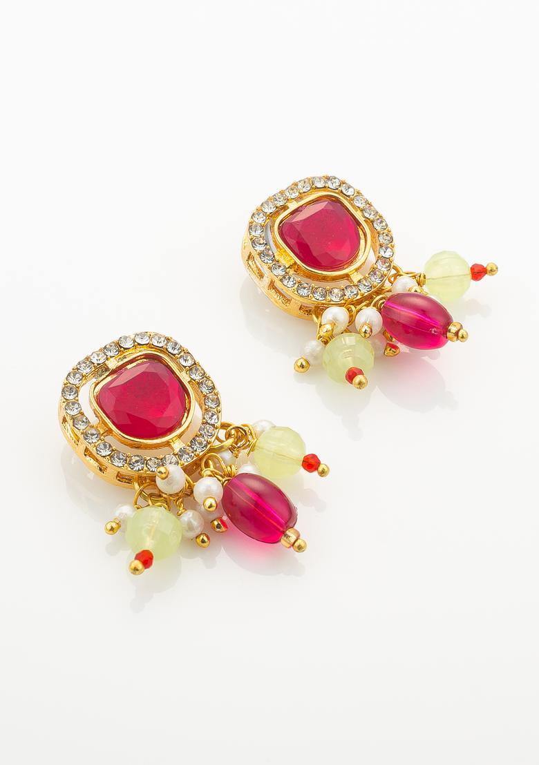 Pink Kundan Alloy Necklace Set - Indya