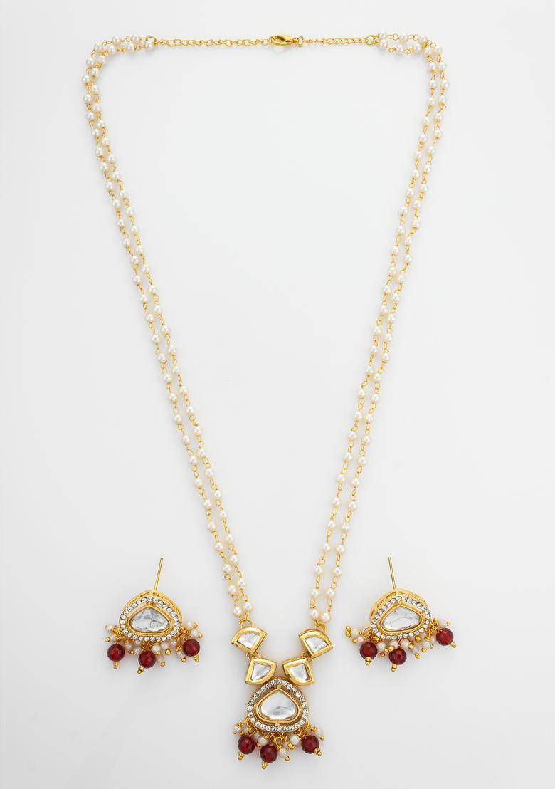 Red Kundan Alloy Necklace Set - Indya