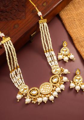 Golden Kundan Alloy Necklace Set