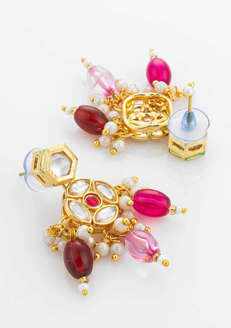 Pink Kundan Alloy Necklace Set - Indya