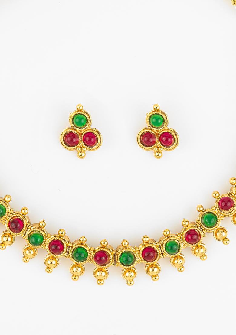 Multicolor Artificial Stones Alloy Necklace Set - Indya