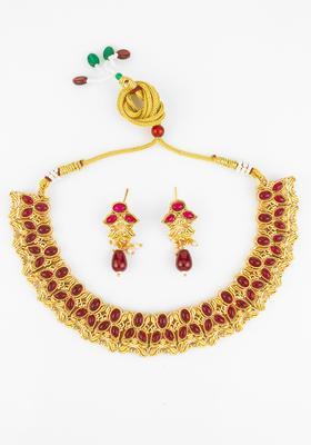 Red Artificial Stones Alloy Necklace Set