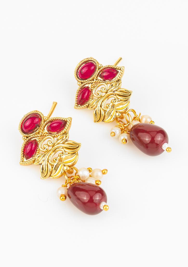 Red Artificial Stones Alloy Necklace Set - Indya