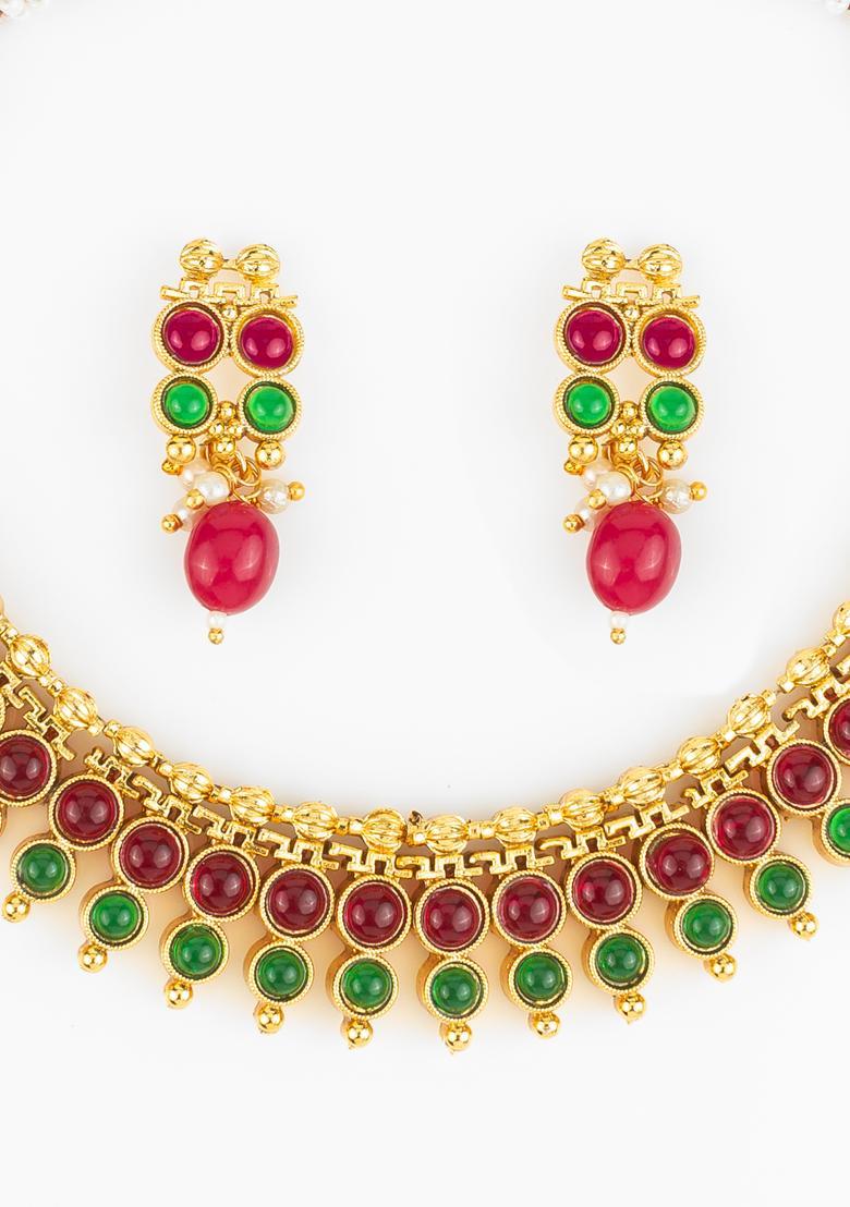 Multicolor Artificial Stones Alloy Necklace Set - Indya