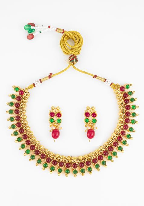Multicolor Artificial Stones Alloy Necklace Set