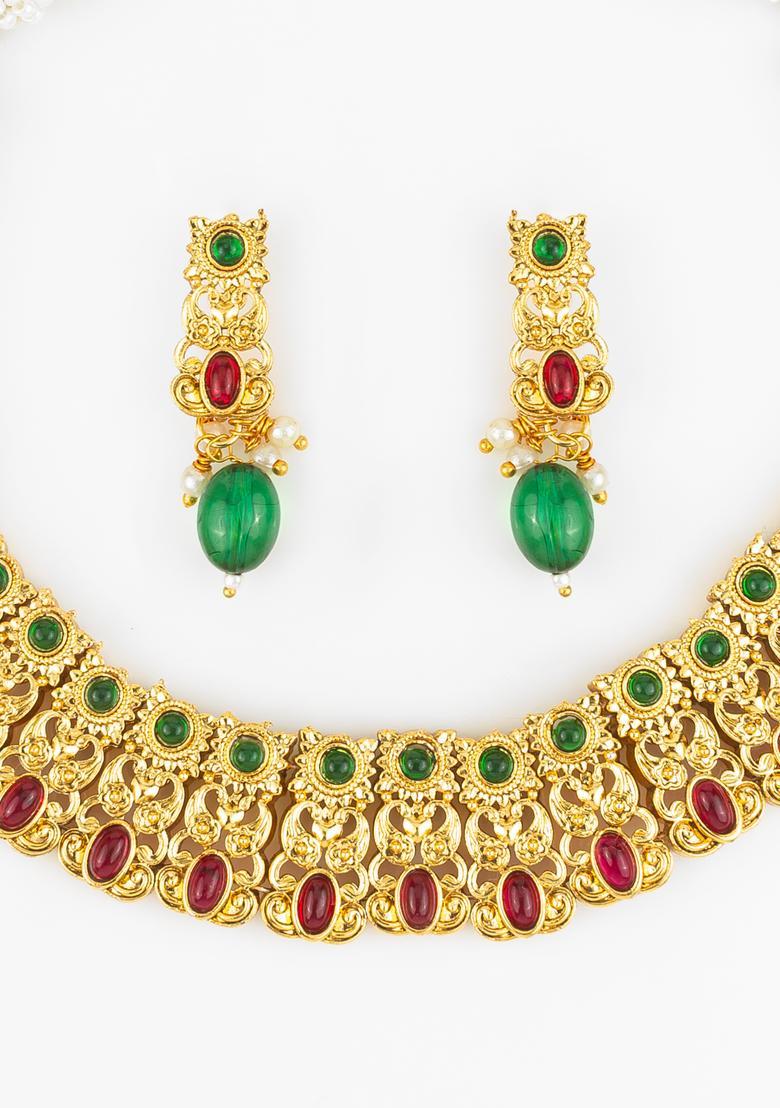 Multicolor Artificial Stones Alloy Necklace Set - Indya