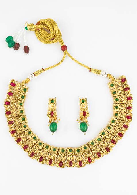 Multicolor Artificial Stones Alloy Necklace Set