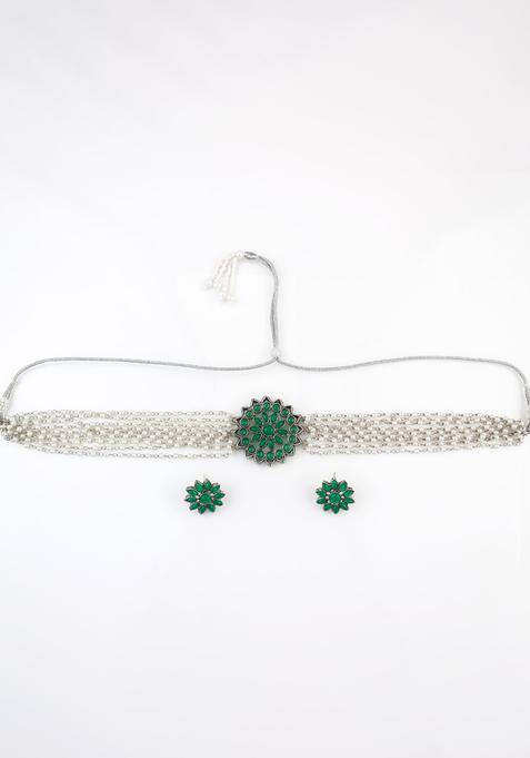 Green Kundan Alloy Choker Set