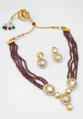 Brown Kundan Alloy Necklace Set