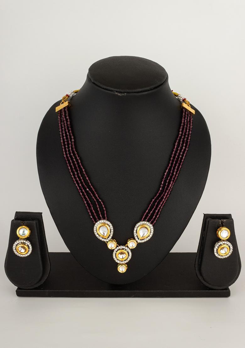 Brown Kundan Alloy Necklace Set - Indya
